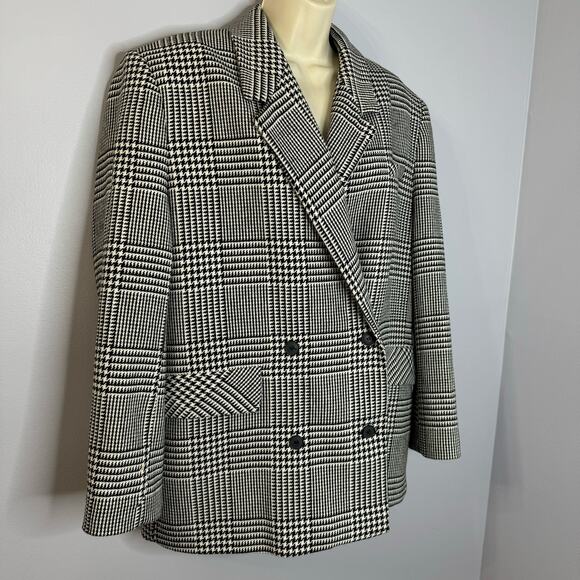 Zara Women's Doble Breasted Checkered Blazer White with Black Relaxed Fit L - Picture 3 of 10